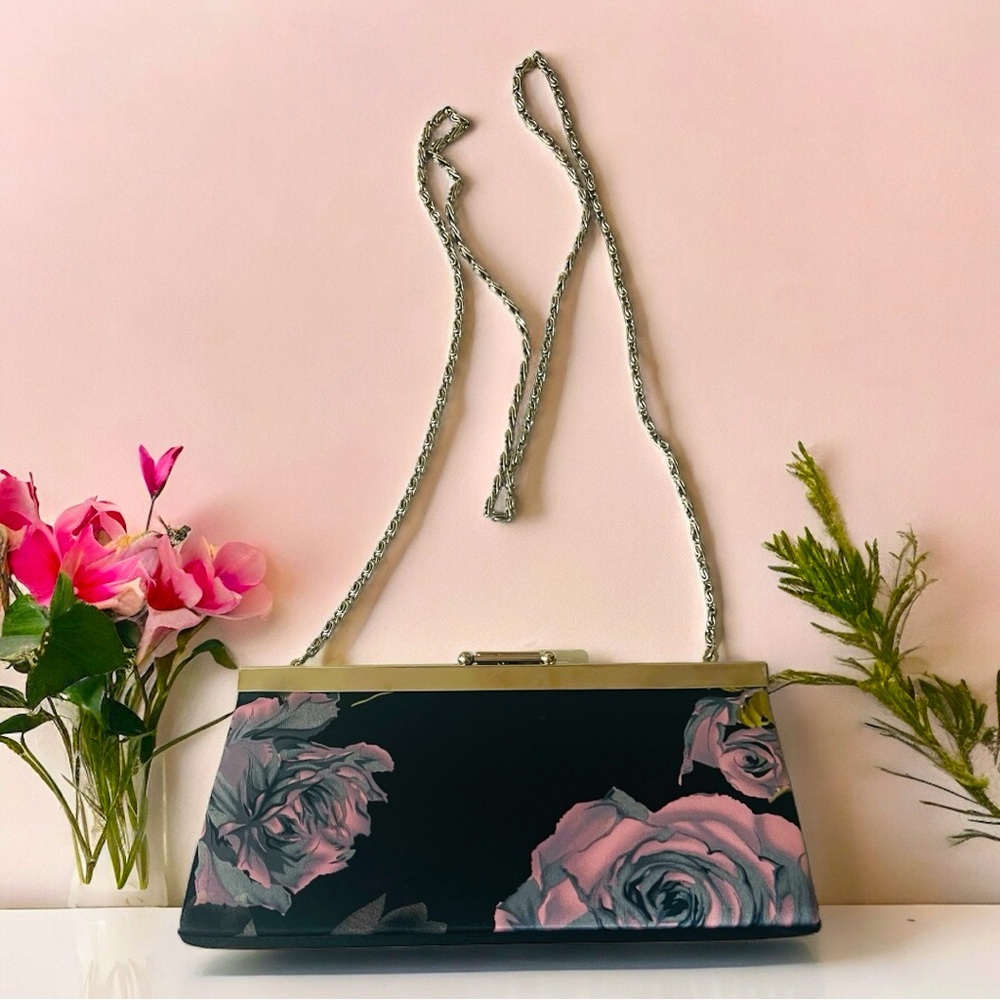 Jessica McClintock Dusty Rose Silk Shoulder Clutch/Bag with Chain